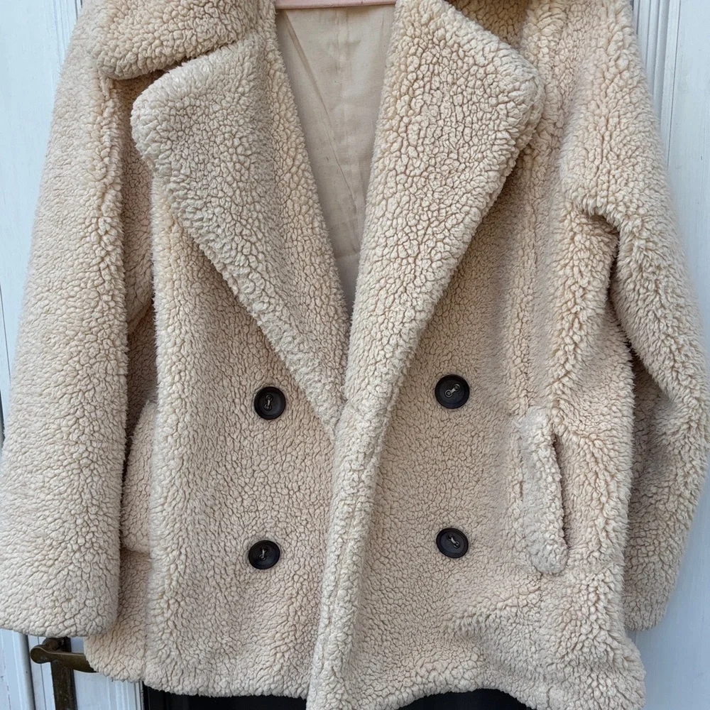 Free People Ladies Cream Sherpa Jacket-M - Picture 7 of 9